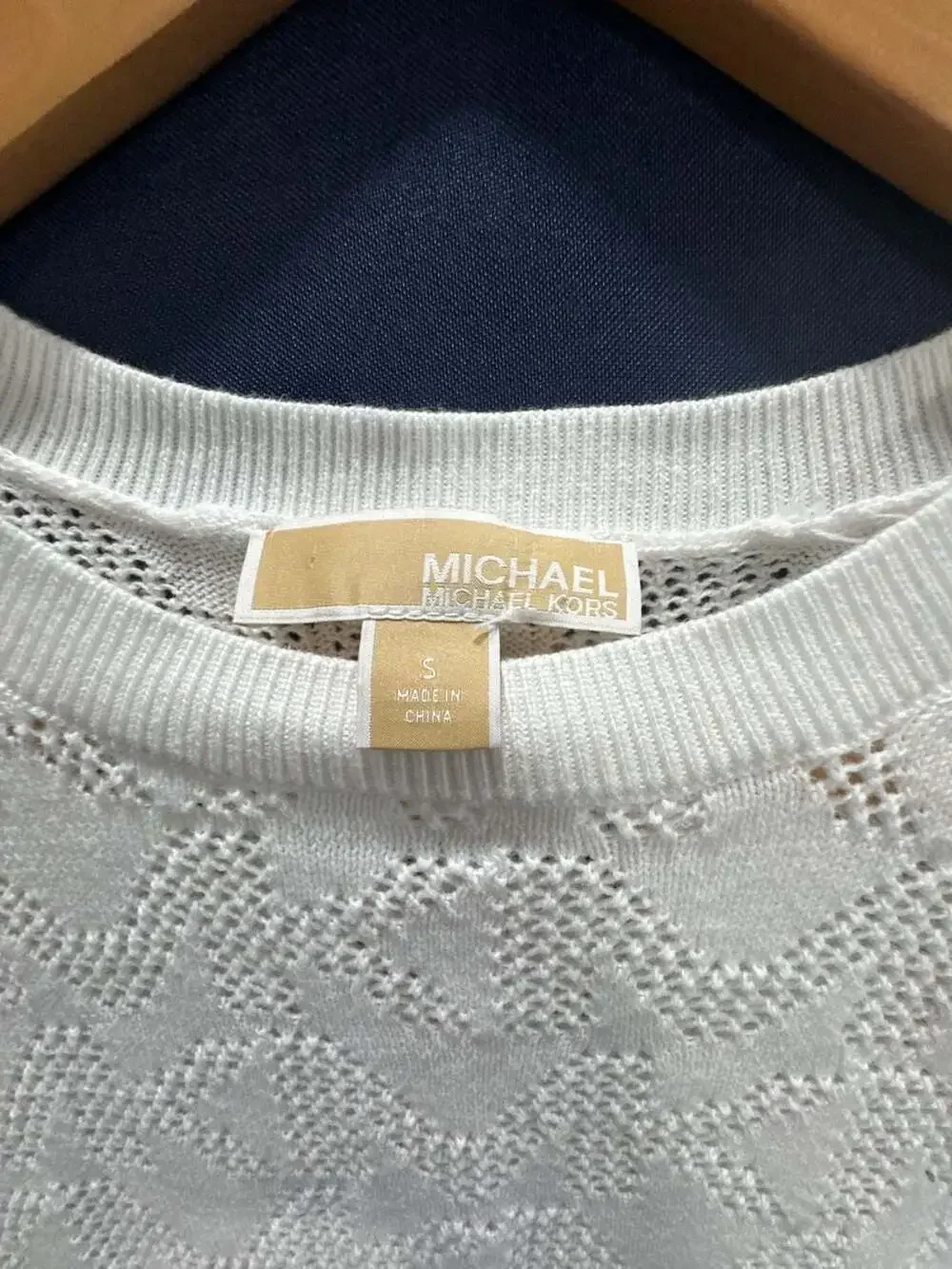 Michael Kors Women's White Monogram Open-Knit Crewneck Pullover Sweater